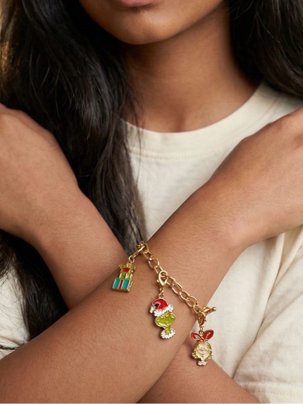 Golden Grinch themed Charm toggle Bracelet with Colorful charms - Picture 2 of 4